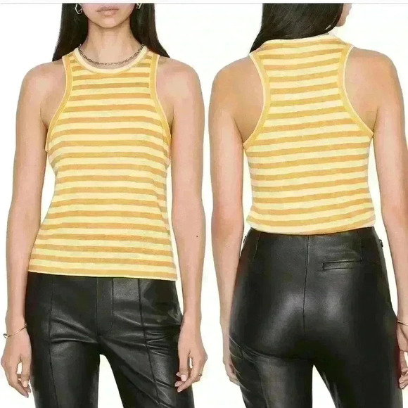FRAME Ringer Stripe Organic Linen Racerback Tank in Kumquat Multi Size XXS NWT - Picture 3 of 9